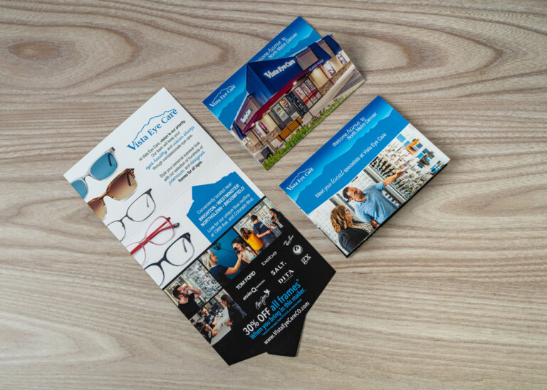 Vista Eye Care die-cut folded direct mail campaign