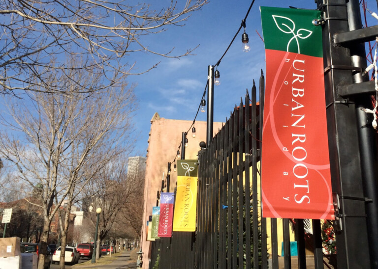 Urban Roots fence banners designed and printed by YellowDog Denver
