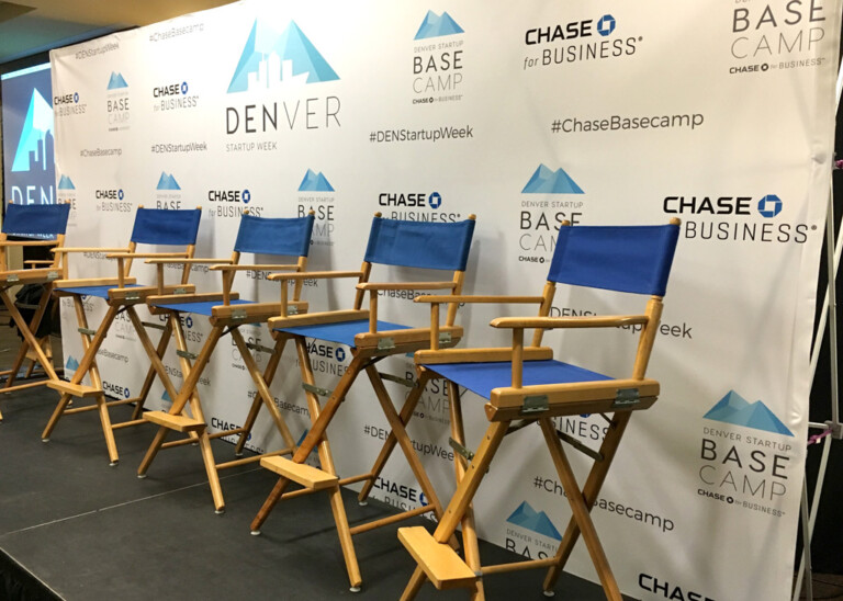 Fabric backdrop for Chase Bank Basecamp - Denver Startup Week