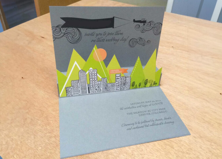 Boy meets girl die-cut invitation