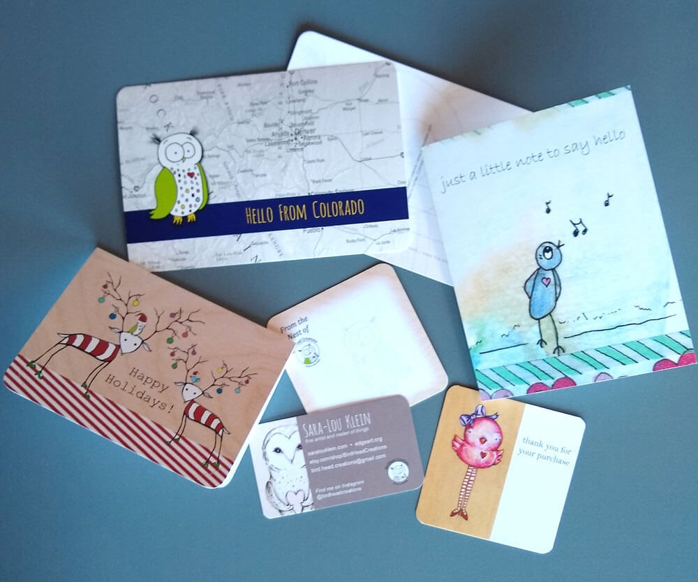 greeting cards featuring quirky animal artwork