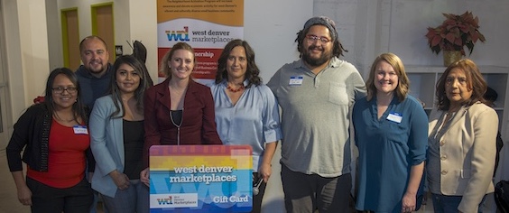 WDRC team celebrates the launch of the West Denver Marketplaces Gift Card.