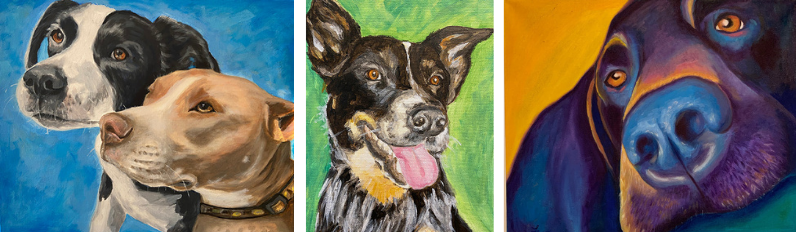 Pet portraits painted by Tasha Rae Designs.