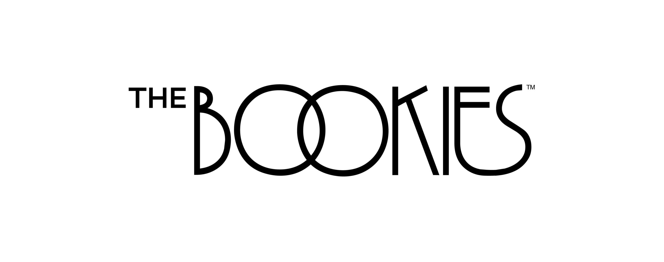 Wordmark logo design - black and white graphic featuring thin font of the words The Bookies