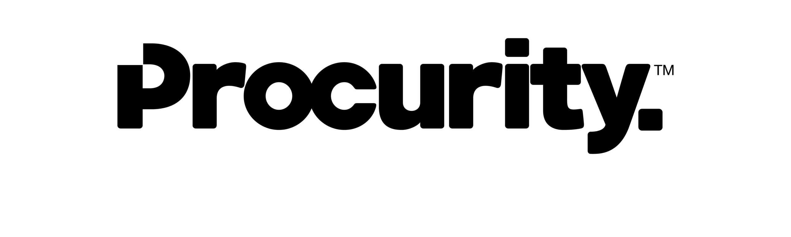 Negative Space logo design - black and white graphic of the word Procurity, where the top corner of the P is omitted