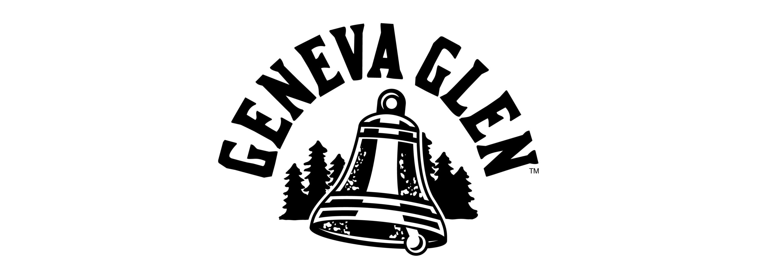 Pictorial logo design - black and white graphic of a large bell with trees behind it. Above the bell, in an arc, is the words Geneva Glenn.