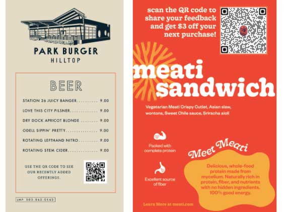 Examples of QR codes used in menus.