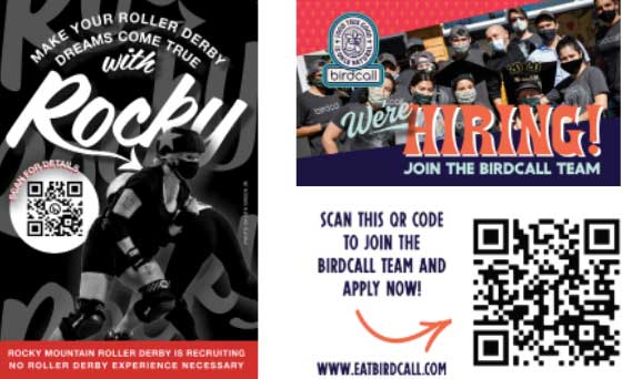 Recruitment signage using QR codes.