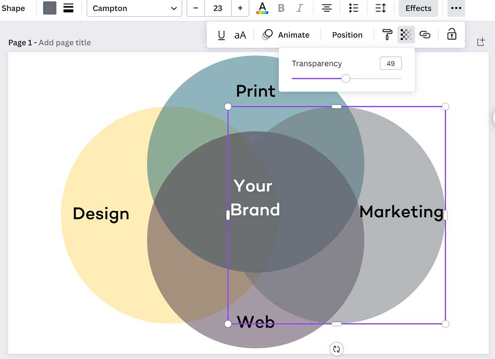 Transparency example in Canva.