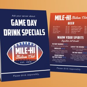 Table tent printing and design for Mile High Stadium Club